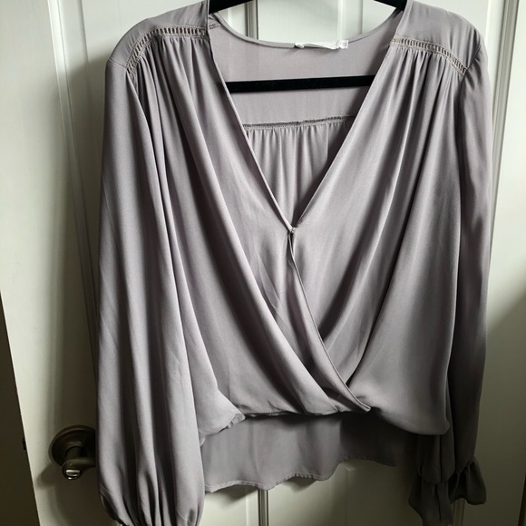 Lush Grey Silk Womens Blouse Bell Sleeve Medium - Picture 1 of 5